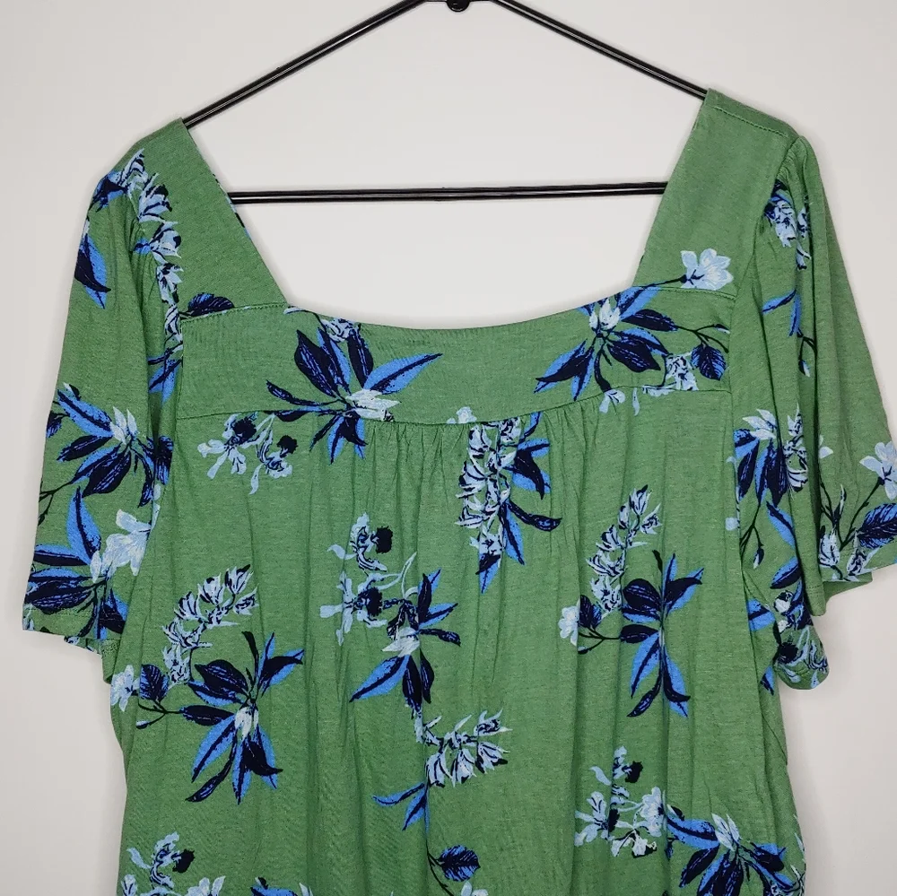 Lucky Brand Green Floral Square Neck Short Sleeve Blouse Size XXL New With Tags - Picture 11 of 16